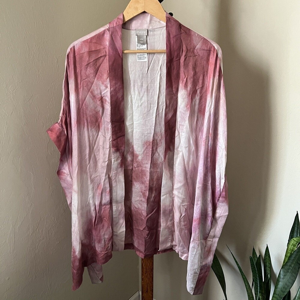 Chico's S/M Soft Skys Printed Ruana Covering Pink Mauve Tie Dye